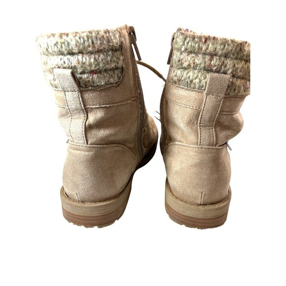 Sugor Girls Combat Boots Tie/Zip Tan Suede Look Size 3 - Picture 3 of 9